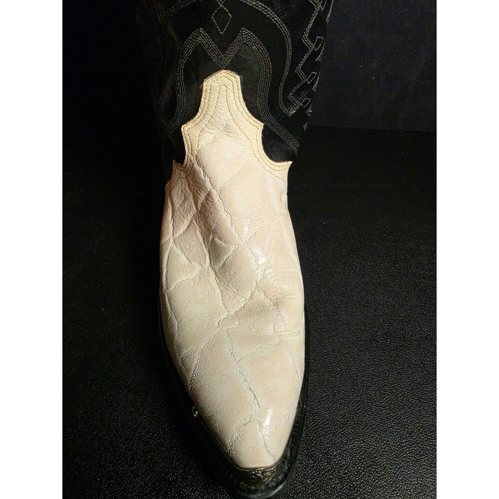 Vintage Texas Cowboy Boots Mens 9 EE USA Made Black Ivory Leather Western - Picture 10 of 15